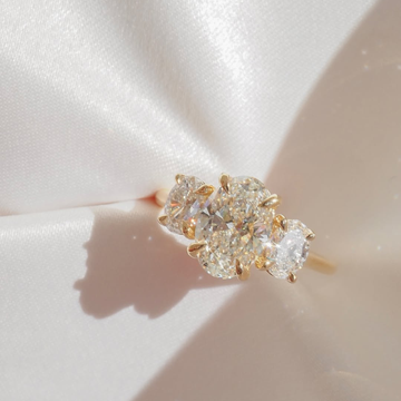 Oval Three Stone Lab Diamond Ring With Oval Side Stones