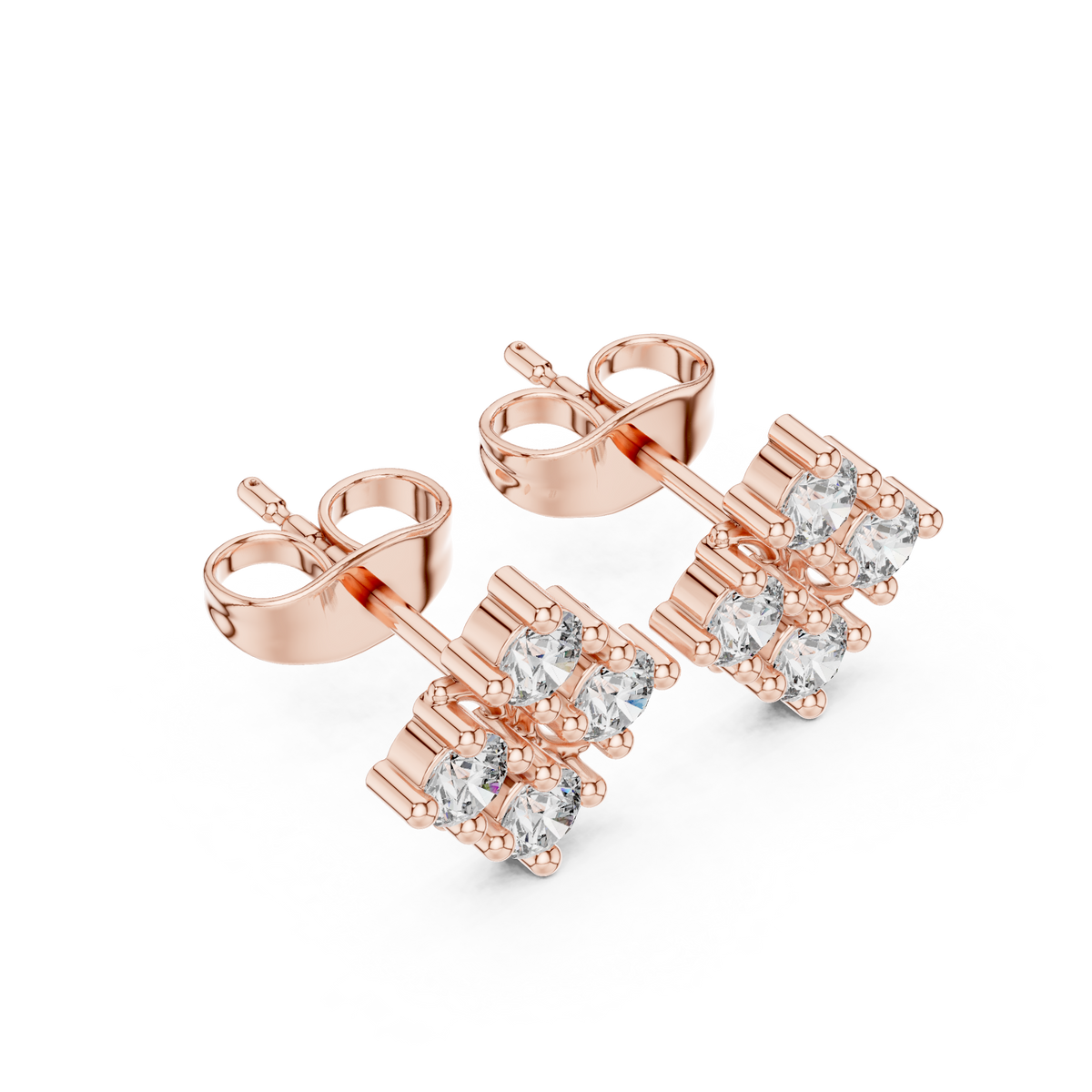 Floral Bloom Moissanite Diamond Stud Earrings with Round Brilliant Stones - View 5