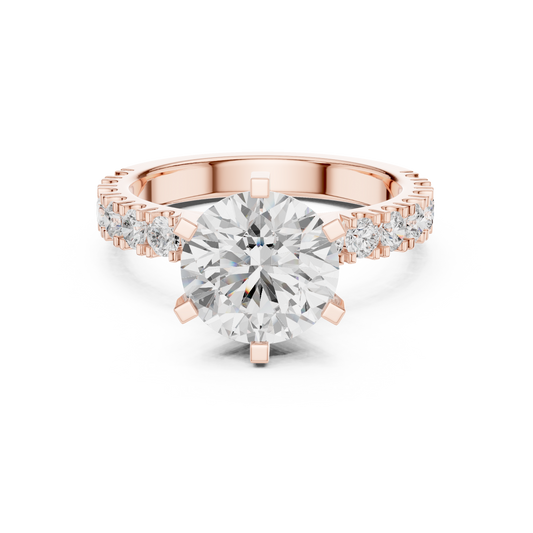 Round Cut Moissanite Diamond Pave Solitaire Engagement Ring - View 2