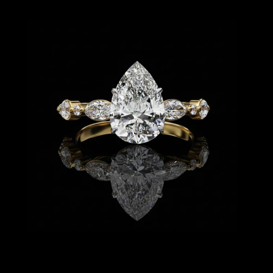 Teardrop Pear Lab Diamond Pave Setting Anniversary Ring