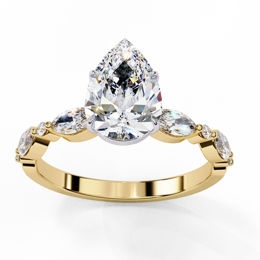 Teardrop Pear Lab Diamond Pave Setting Anniversary Ring - View 2