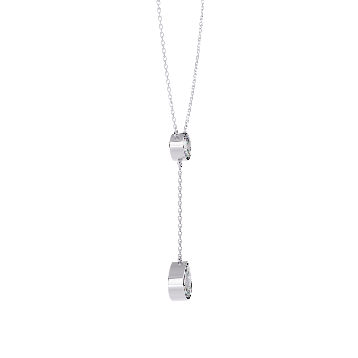 Bezel Set Round with Drop Pear Cut Lab Grown Diamond Necklace - View 2