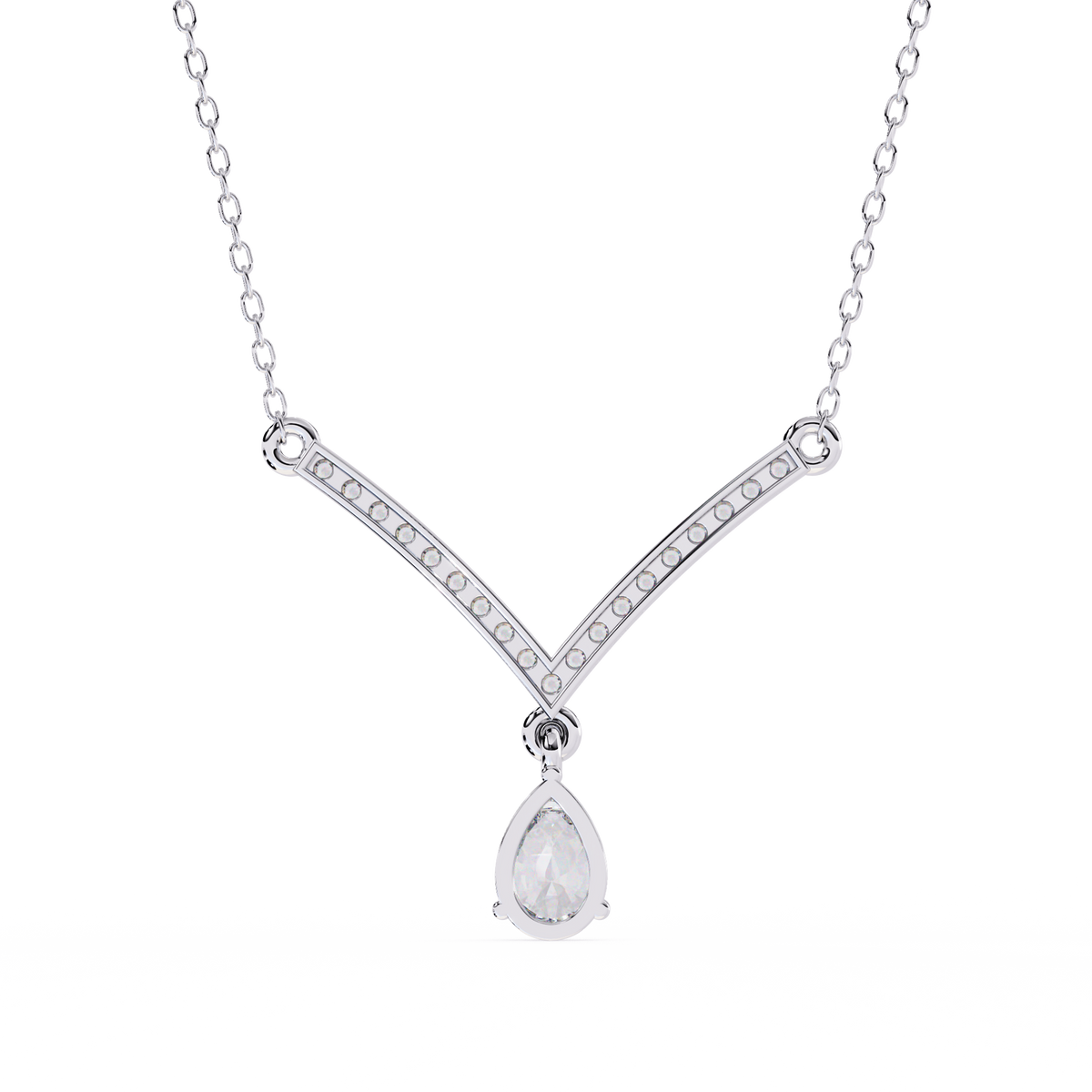 V Curved Chevron Pear Moissanite Diamond Drop Necklace - View 10