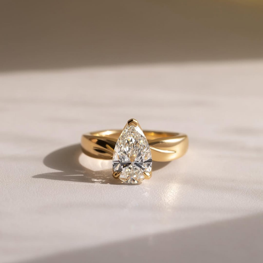 Pear Cut Moissanite Diamond Bypass Solitaire Ring