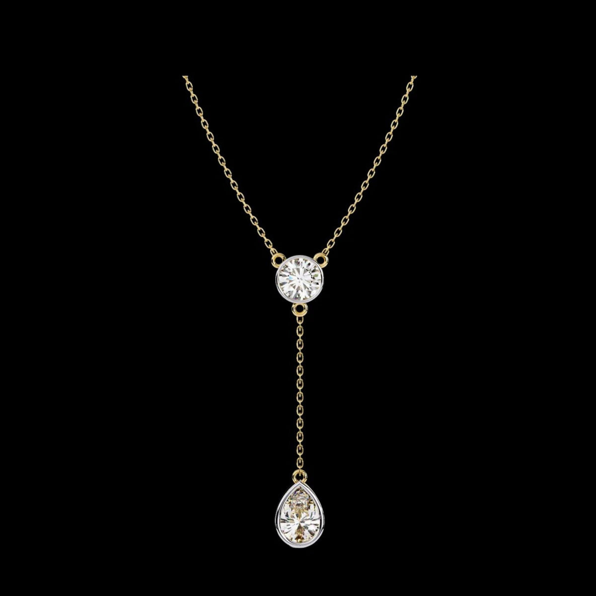 Bezel Set Round with Drop Pear Cut Moissanite Diamond Necklace