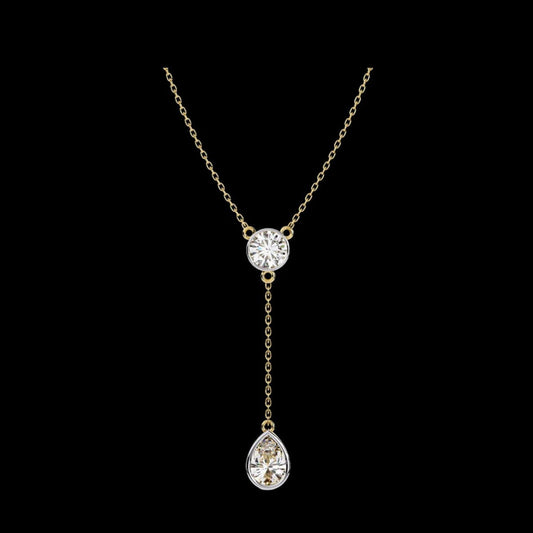 Bezel Set Round with Drop Pear Cut Moissanite Diamond Necklace