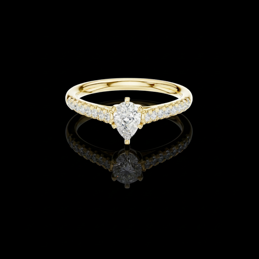 Pear Cut Lab Diamond Solitaire Engagement Ring With Pave Band