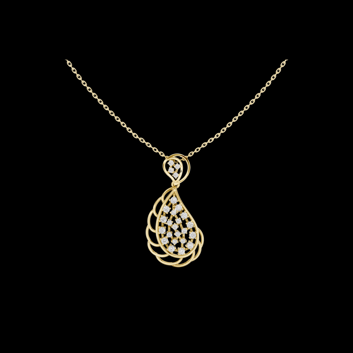 Round Diamond Pear Drop Openwork Lab Grown Necklace