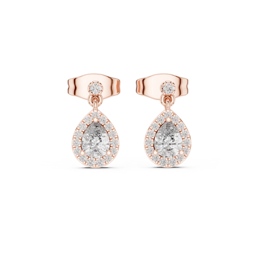 Pear Shape Moissanite Diamond Miniature Halo Drop Earrings With Push Back - View 2