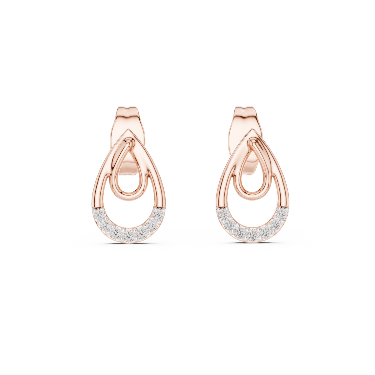 Iconic Loop Round Moissanite Diamond Stud Earrings with Interlinked Teardrop Elegance - View 2