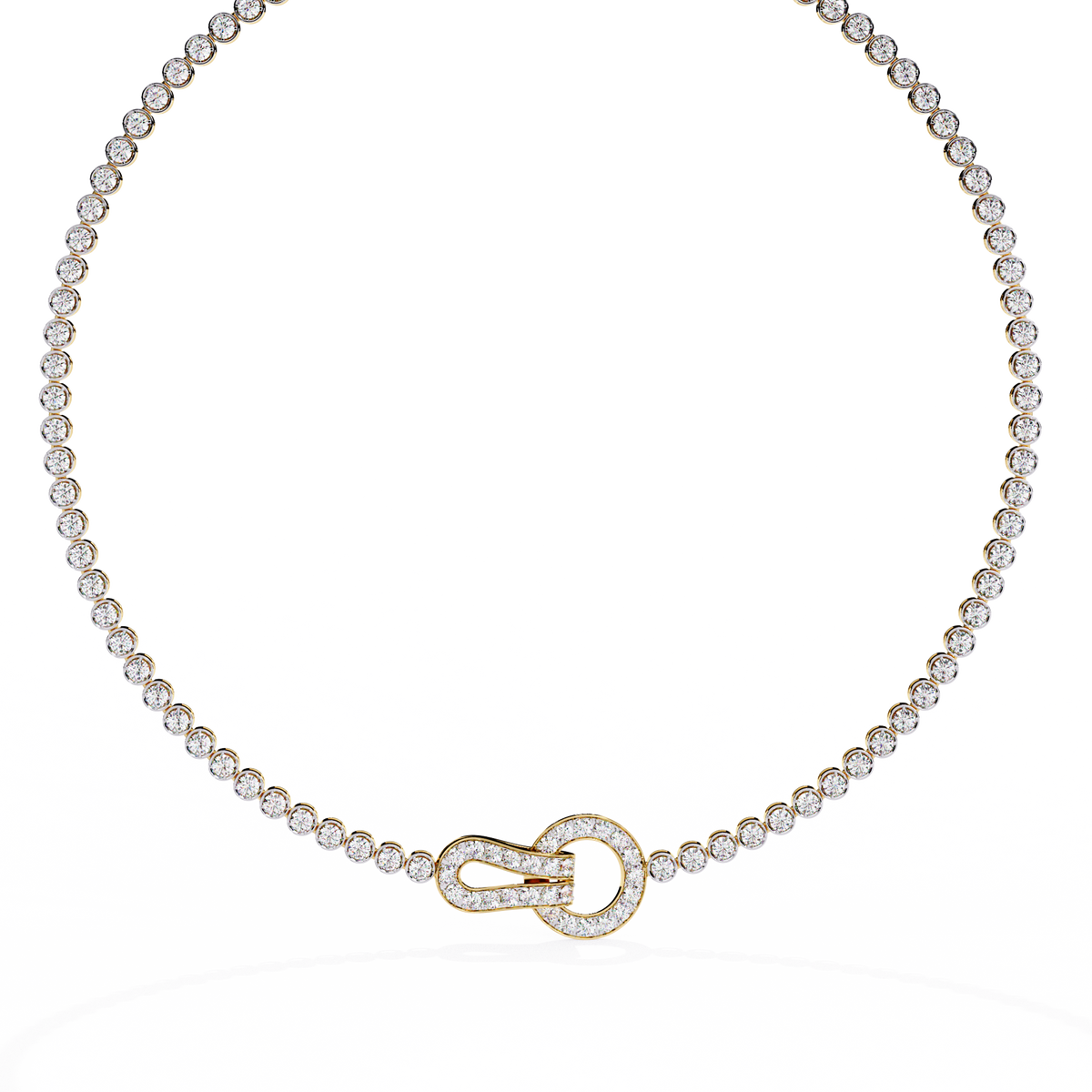 Pave Buckle Clasp Round Moissanite Diamond Tennis Necklace - View 2