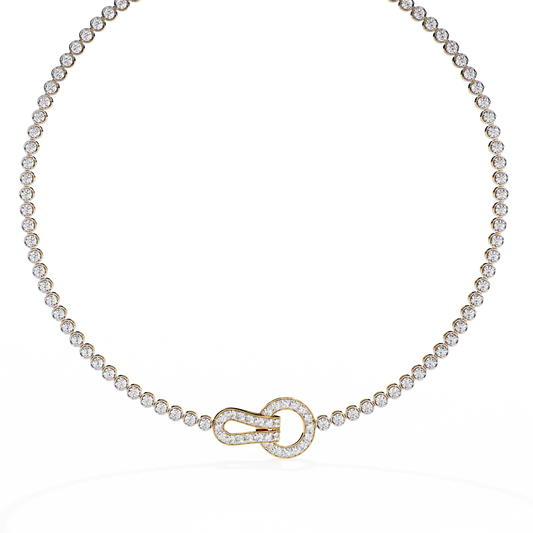 Pave Buckle Clasp Round Moissanite Diamond Tennis Necklace - View 2