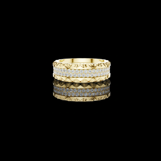 Triple Row Pave Round Cut Moissanite Diamond Textured Eternity Band Ring