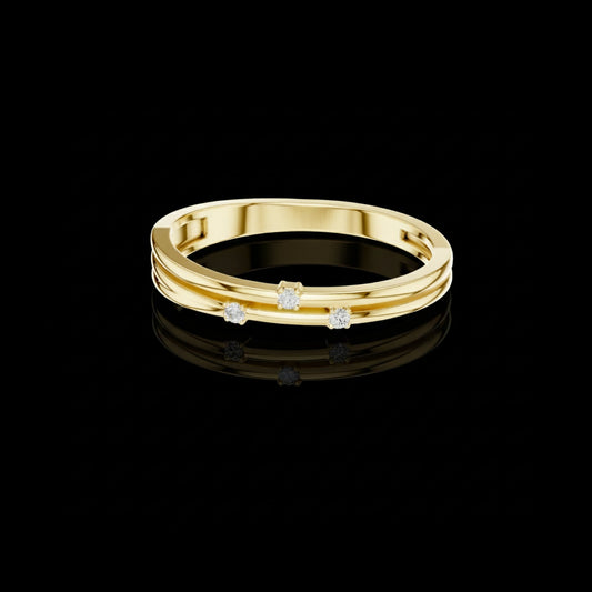 Three Lab Diamond Flush Set Gold Band Ring