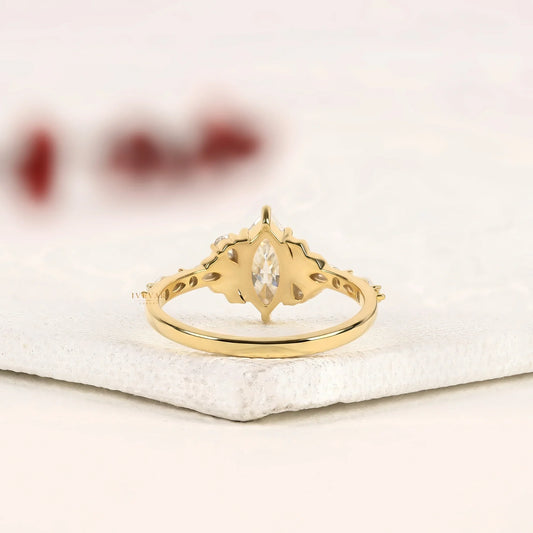 Marquise Cut Lab Diamond Ring with Side Stone Band - View 2