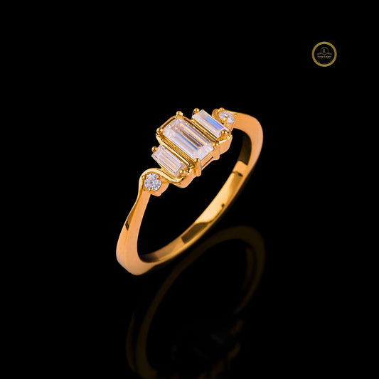 Three Baguette Moissanite Diamond Wave Band Engagement Ring - View 2