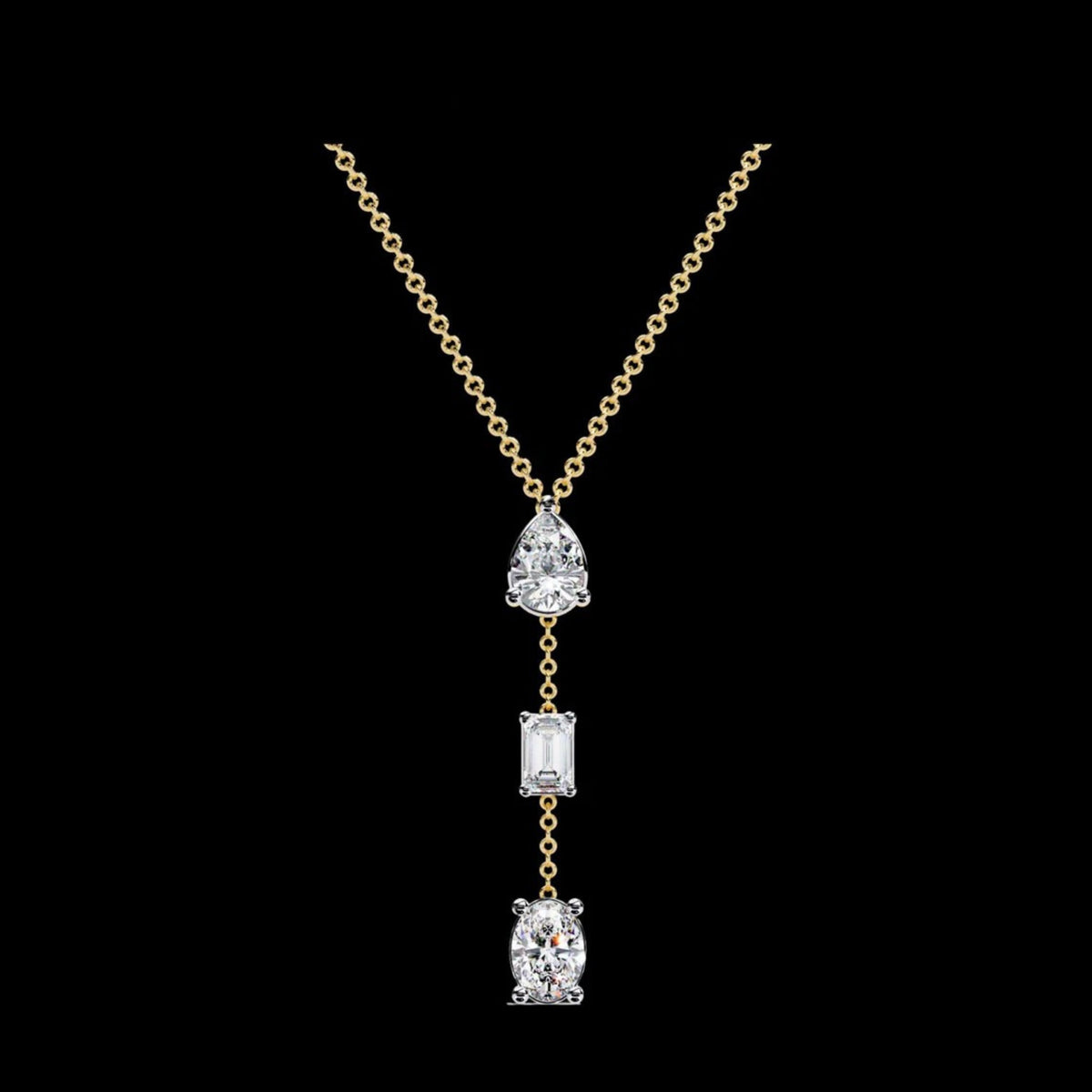 Three Mix Shape Lab Grown Diamond Drop Pendant Necklace