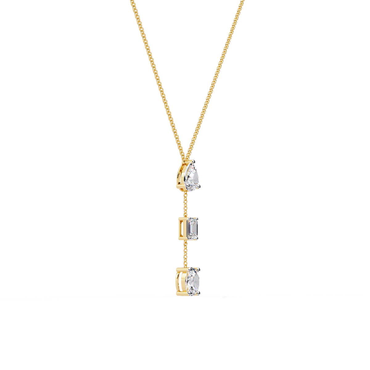Three Mix Shape Lab Grown Diamond Drop Pendant Necklace - View 2