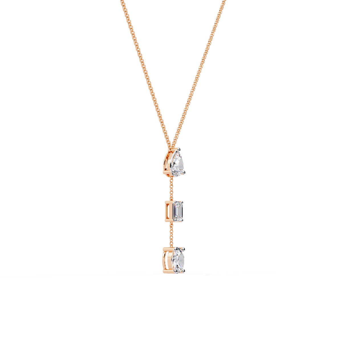 Three Mix Shape Lab Grown Diamond Drop Pendant Necklace - View 3