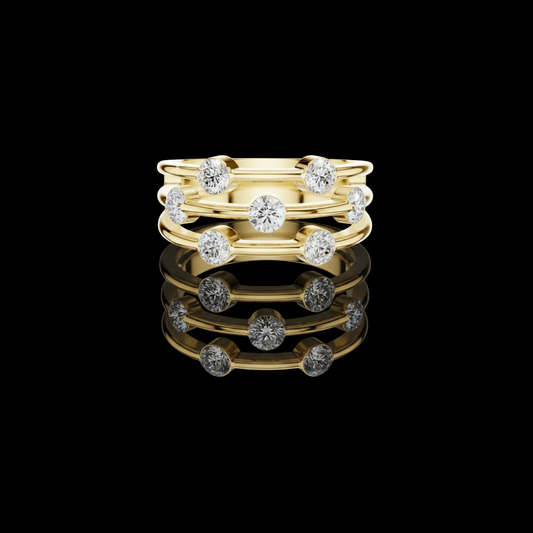 Round Moissanite Diamond Triple Row Bezel Set Open Band Ring