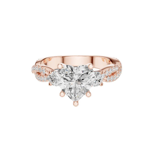 Three Stone Heart Cut Lab Diamond Twisted Pave Band - View 2