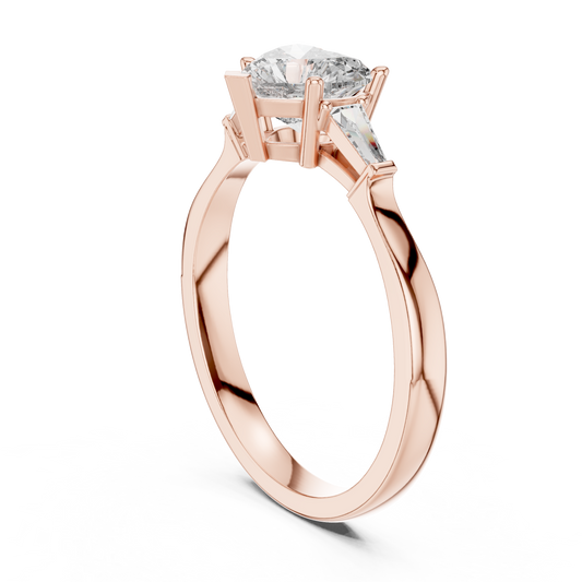 Three Stone Lab Diamond Heart Ring With Tapered Side Stone - View 2