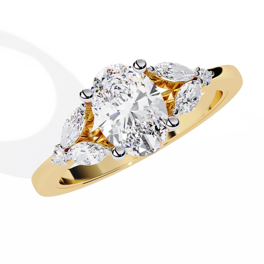 Oval Cut Moissanite Diamond Engagement Ring With Marquise Side Stones - View 2