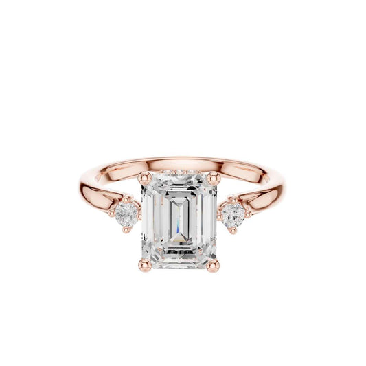 Three Stone Emerald Cut Lab Diamond Engagement Ring - View 2
