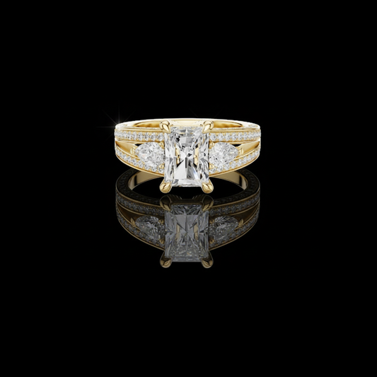 Radiant Three Stone Split Shank Moissanite Diamond Ring
