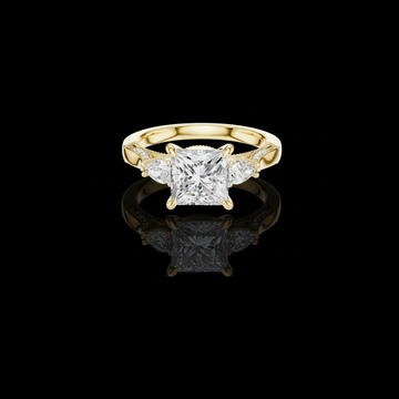 Princess Three Stone Lab Diamond Filigree Cathedral Ring