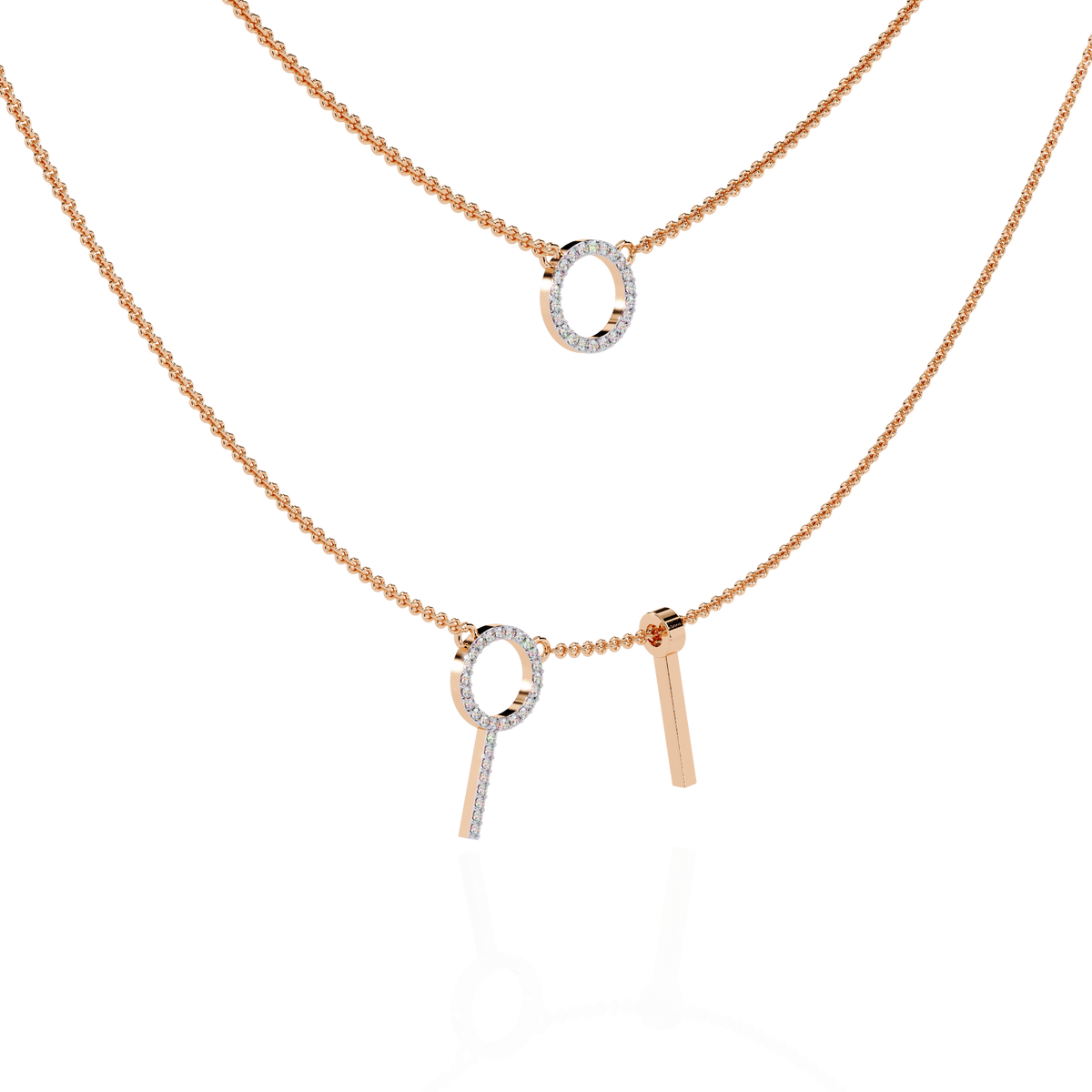 Layered Open Circle Bar Pendant Lab Grown Double Necklace - View 5
