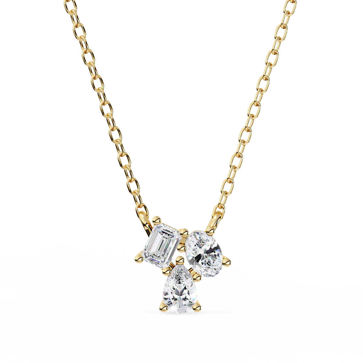 Asymmetric Emerald Oval Pear Cut Lab Grown Diamond Shape Cluster Pendant - View 2