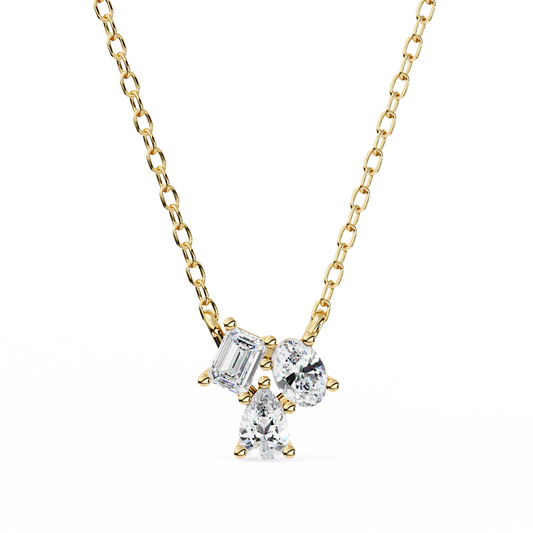 Asymmetric Emerald Oval Pear Cut Lab Grown Diamond Shape Cluster Pendant - View 2
