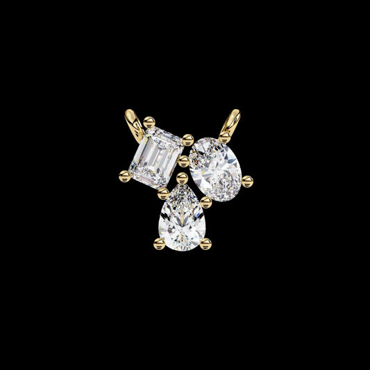Asymmetric Emerald Oval Pear Cut Moissanite Diamond Cluster Pendant