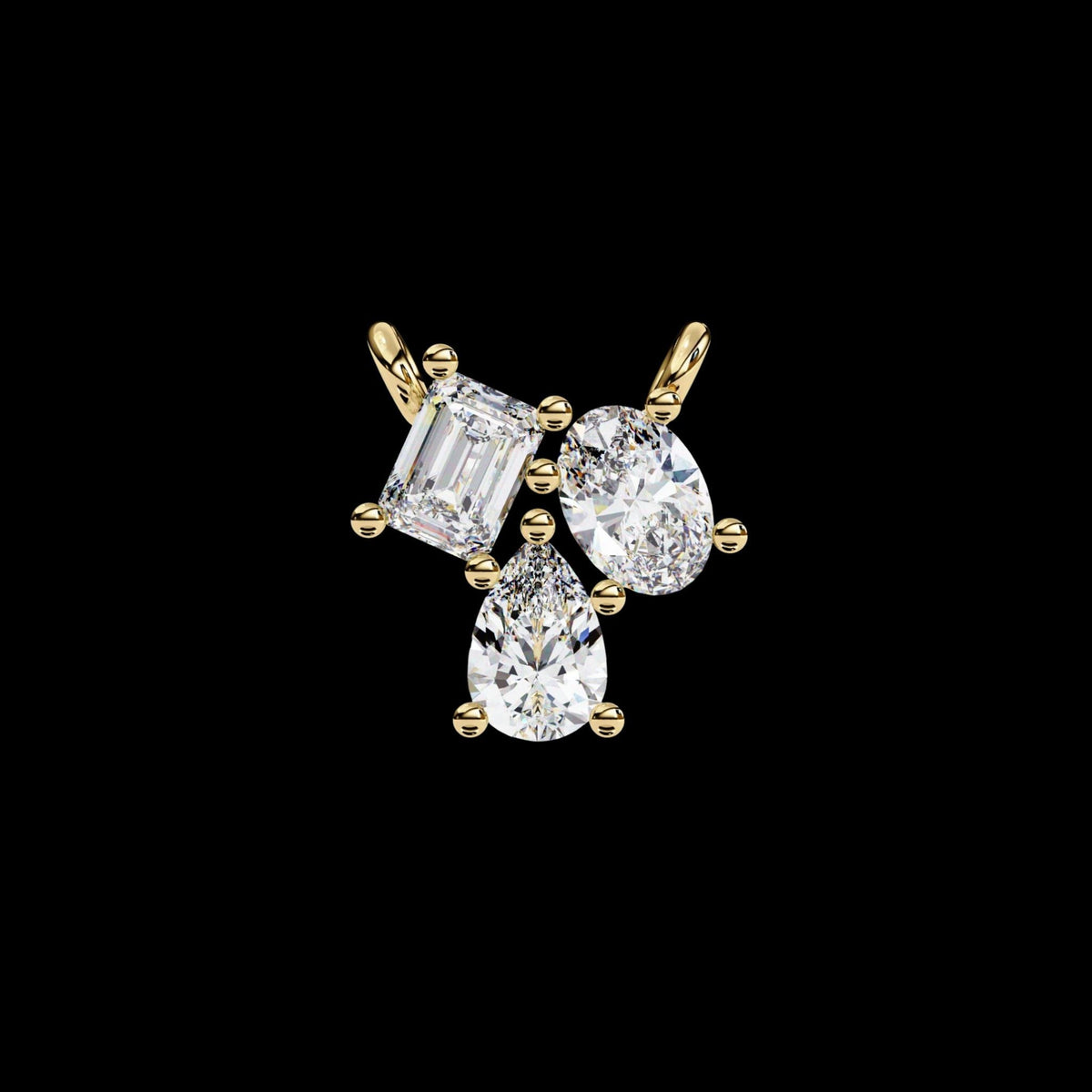 Asymmetric Emerald Oval Pear Cut Lab Grown Diamond Shape Cluster Pendant