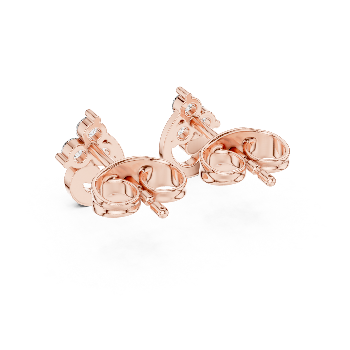 Swirl Design Stud Earrings with Triple Brilliant Round Cut Moissanite Diamonds - View 9