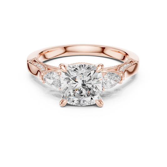 Cushion Cut Three Stone Moissanite Diamond Wedding Bridal Ring - View 2