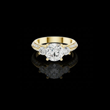 Round Three Stone Engagement Lab Diamond Cathedral Ring