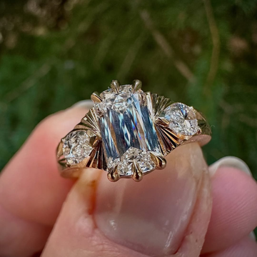Cushion Cut Lab Diamond Engagement Ring With Pear Side Stones