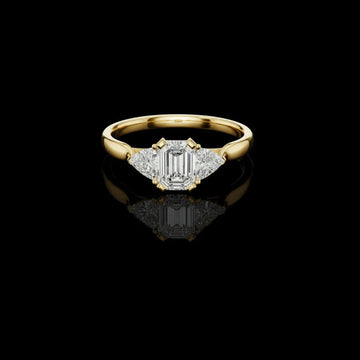Emerald Cut Lab Diamond Rings with Trillion Side Stones