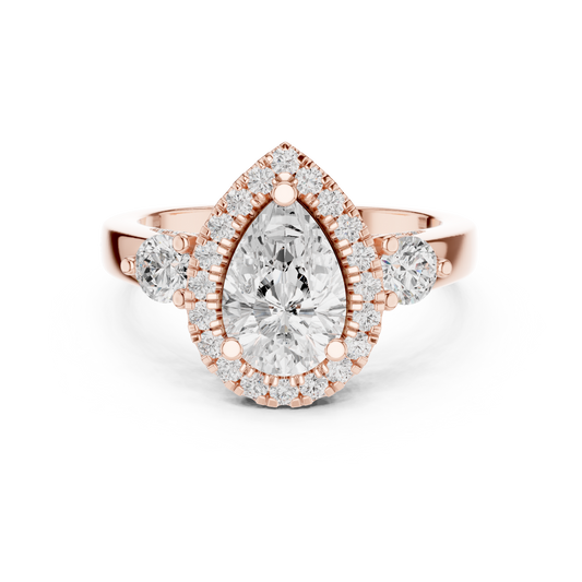 Pear Cut Halo Set Art Deco Wedding Bridal Moissanite Diamond Ring - View 2