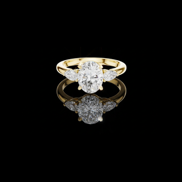 Oval Lab Diamond Ring With Pear Cut Side Diamonds
