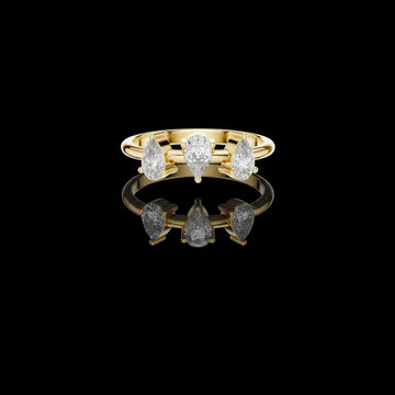 Contemporary Three Stone Pear Lab Diamond Ring