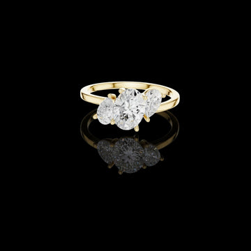 Three Stone Oval Lab Diamond Engagement Ring With Pear Side Stone