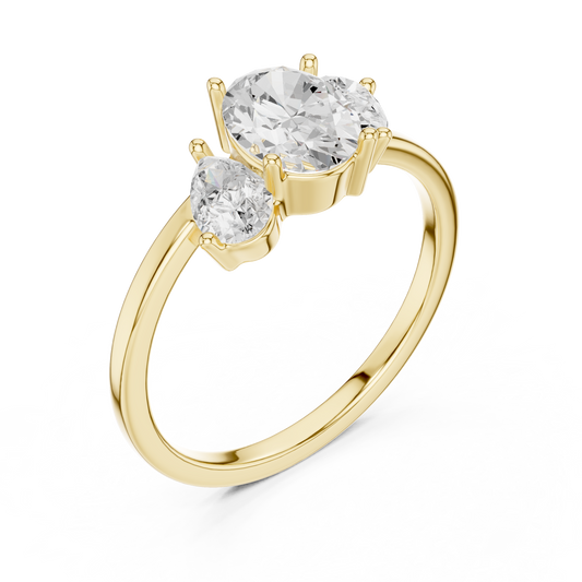 Three Stone Oval Moissanite Diamond Engagement Ring With Pear Side Stone - View 2
