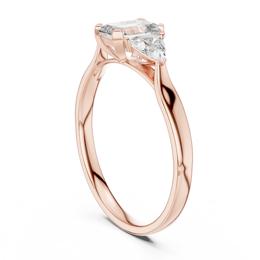 Emerald Cut Moissanite Diamond Rings with Trillion Side Stones - View 2