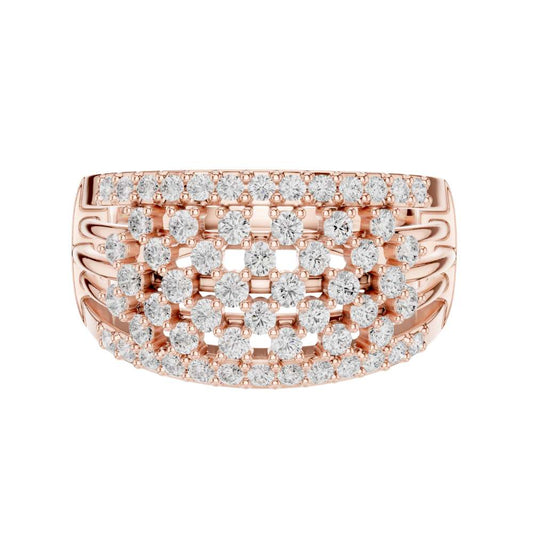 Round Cut Multi Row Pave Moissanite Diamond Statement Band Ring - View 2