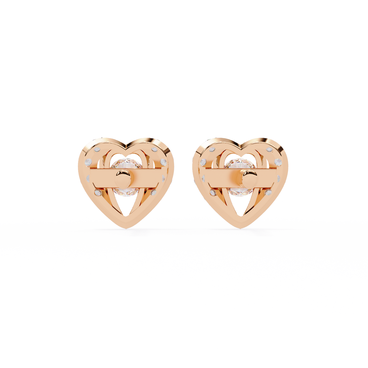 Heart Shaped Moissanite Diamond Stud Earrings with Round Center Stone and Pave Accents - View 8