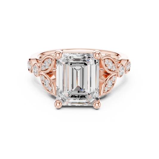 Emerald Cut Lab Diamond Vintage Halo Engagement Ring With Sculpted Band - View 2