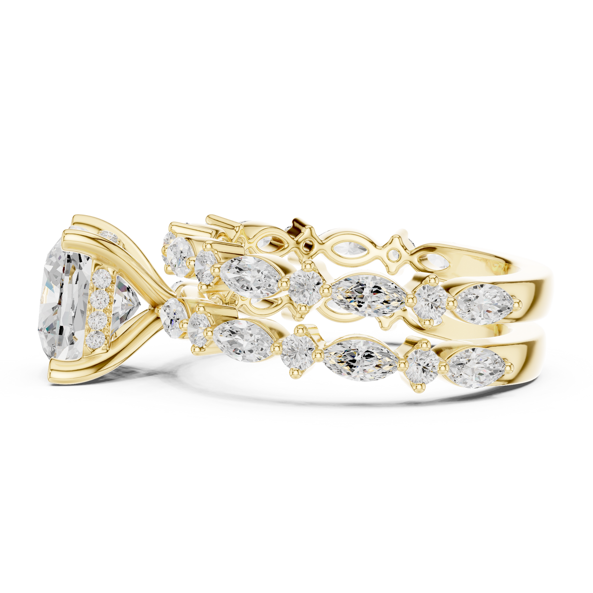 Cushion Cut Lab Diamond Women's Nature Inspired Solitaire Ring Set - View 4
